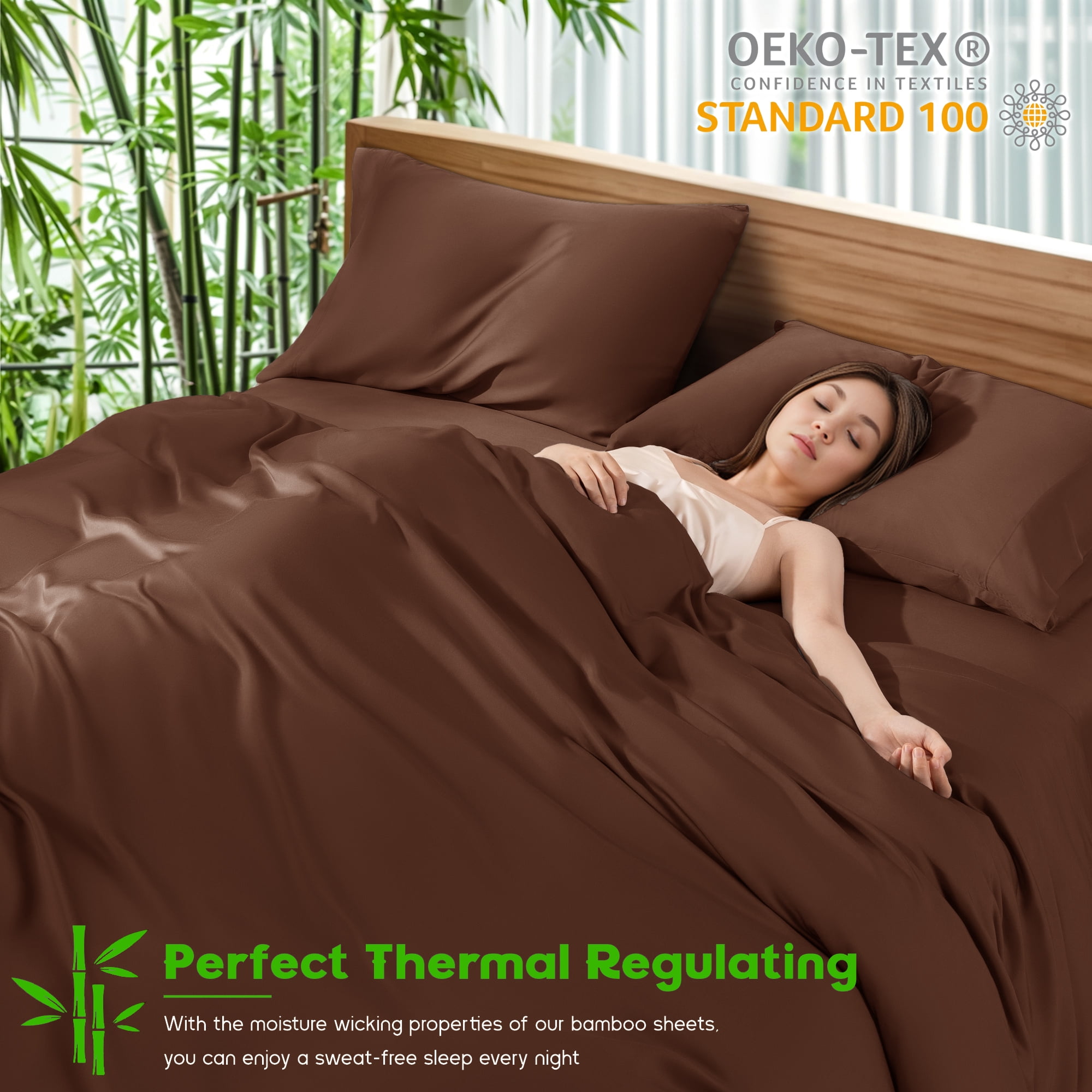 Sonoro Kate Luxury Cooling Bamboo Bed Sheet Set - Deep Pockets - 3 Piece, Twin, Brown
