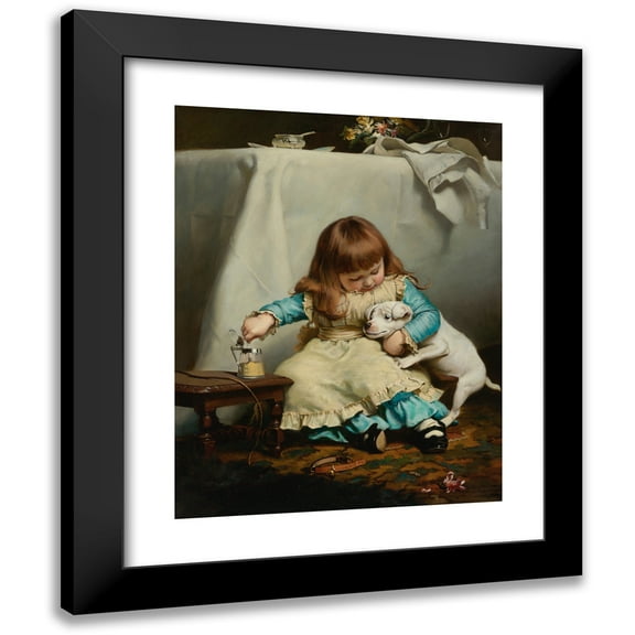 Charles Burton Barber 12x14 Black Modern Framed Museum Art Print Titled - Once Bit, Twice Shy (1885)