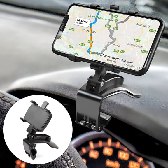 MELIVO Phone Holder, Multifunctional Car Dashboard Mobile Phone Holder, Swivelling Stand Stable Without Wobbling, for Visor Steering Wheel Rearview Adjustable 360° Rotation Phone Mount