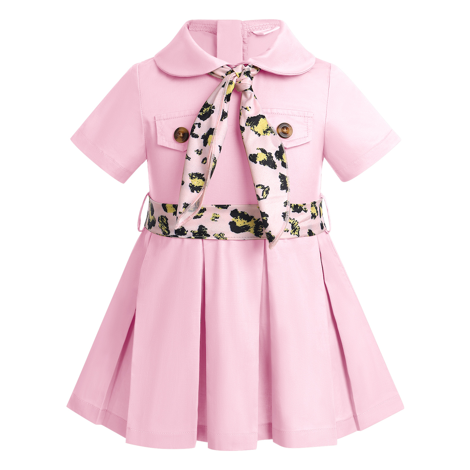 FYMNSI Jungle Safari Wild One Outfits for Toddler Girl Short Sleeve A-line Pleated Dress with Hat 12-18 Months Girl Clothes