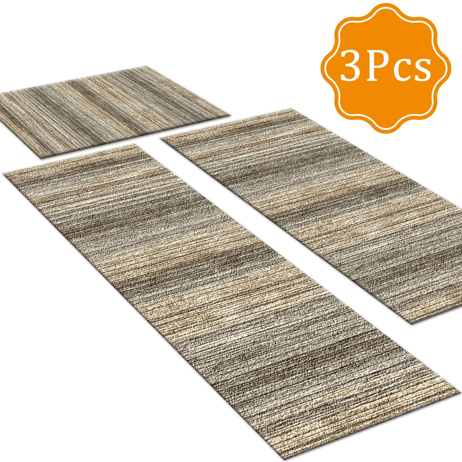 3 Piece Kitchen Rug Set, Non-Slip And Washable, Abstract Pattern Kitchen Hallway Rug, Soft And Comfortable, Suitable For Sinks, Floors, Entrances, Hallways and Bathrooms