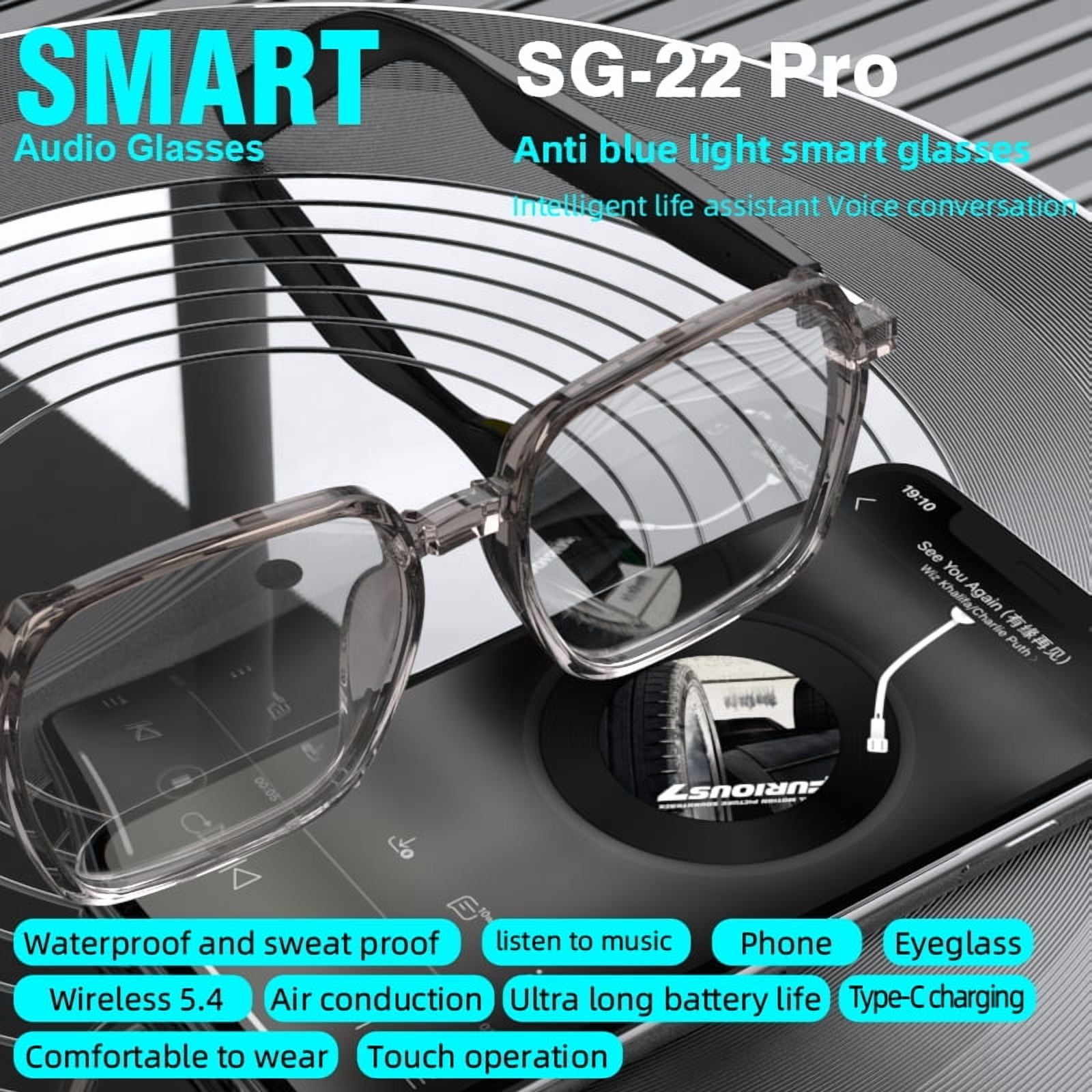 Smart sunglasses, Bluetooth glasses, wireless high-definition UV protection lens glasses, waterproof speakers, music listening and speaking sunglasses