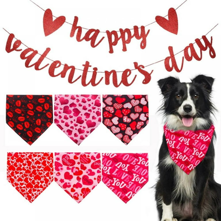Valentine\'s Day Dog Triangle Neckerchief, Valentine Love Pets Adjustable Kerchief Bandanas, Cats Heart Scarf, for Washable Bibs Dogs