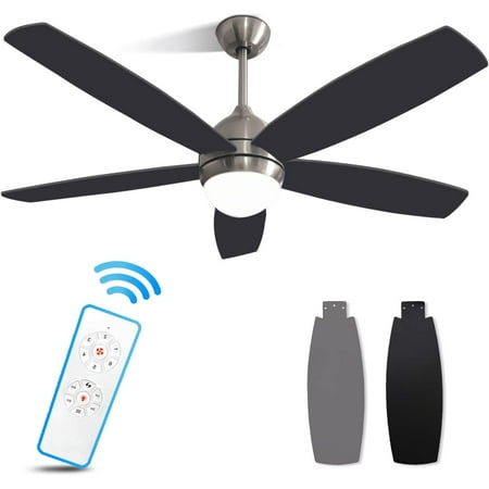 

Noiseless 52 Inch Black Ceiling Fan with Lights Remote Control Modern Ceiling Fans for Bedroom Living Room Low Profile Ceiling Fan with 6 Speeds 3 Color Light Reversible Blades and Motor