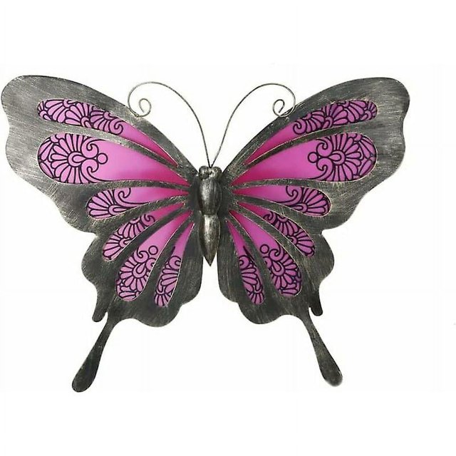 Arte de pared de mariposa de metal para colgar mariposas de cristal, decoración de jardín al aire libre para el hogar, jardín, valla, decoración de patio (rosa, 12.0 in)