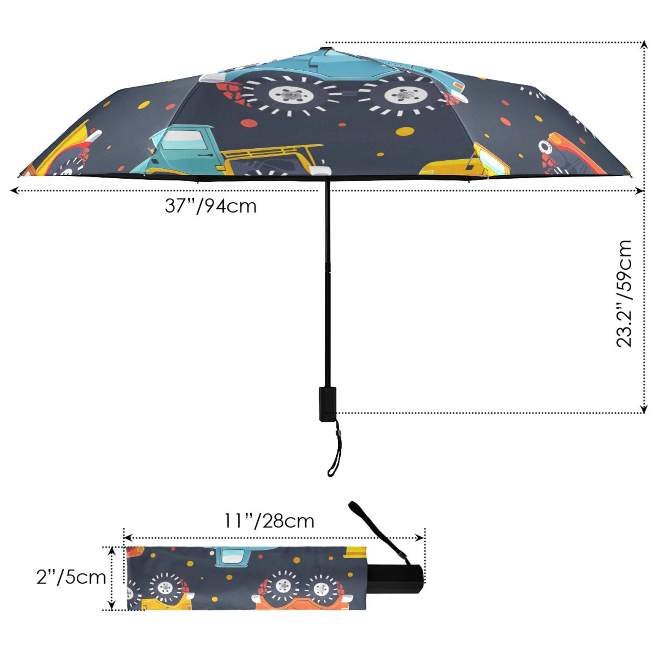 ALAZA Cute Vehicles Car UPF 50+ Compact Folding Umbrella for Rain Travel Umbrella Packable