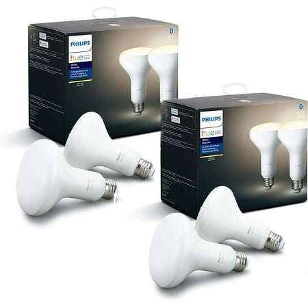 Philips Hue White Smart BR30 Bulbs with Bluetooth, Hue Hub Compatible- 4 Pack, 538173-4 Bulb Only White 4 Count (Pack of 1)
