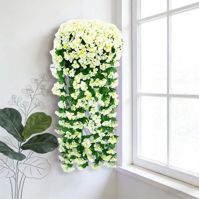 Guirnalda colgante de flores artificiales de violeta con orquídeas de seda, arreglo floral decorativo reutilizable para bodas, eventos, decoración del hogar y jardín.