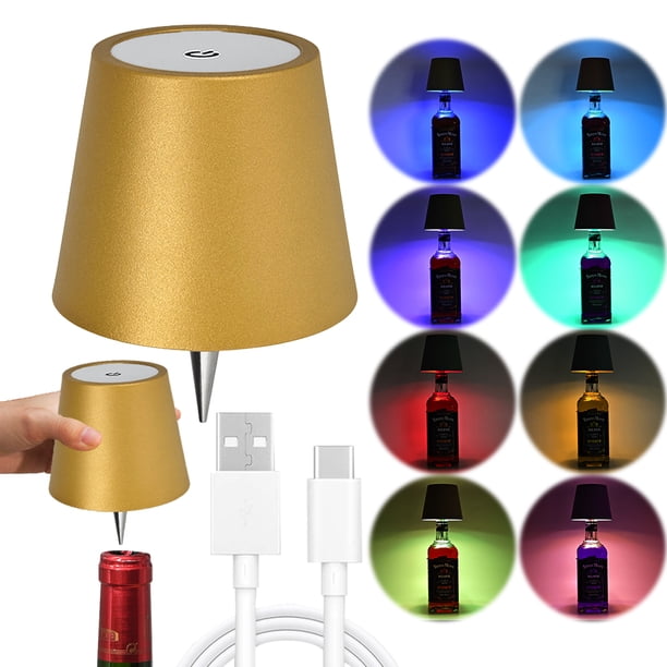 Lámpara Botella Inalámbrica Cálida Recargable Y Mesa LED RGB Regulable Al Tacto (E)