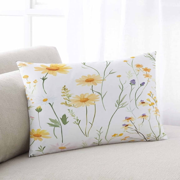 Yellow Daisy Floral King Size Pillow Cover, Pillowcase Protectors with Zipper, Breathable Decorative Throw Pillow Case Cover, Spring Rustic Botanical Flowers Pillow Shams for Couch Sofa 20x36Inch