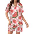 thumbnail image 1 of PRIYAL Ensembles de Pyjama pour Femmes Rose Pastèque Satin Soie Manches Courtes et Pantalons, 1 of 7