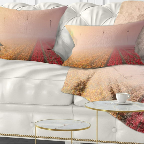 Designart Sun over Blooming Lake Panorama - Landscape Printed Throw Pillow - 12x20