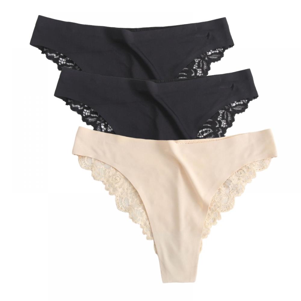 3 Pack Women Panties Sexy Lace Underwear High Cut Briefs Plus Size