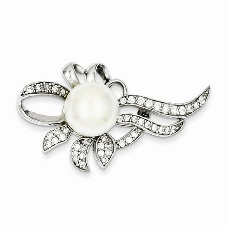 - Sterling Silver Imitation Freshwater Cultured Pearl CZ Pin