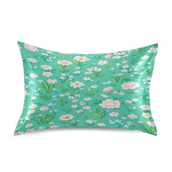 Mint Green Floral Pattern Standard Size Satin Pillowcase 20''x26'' Double-Sided Print Soft Wrinkle Resistant