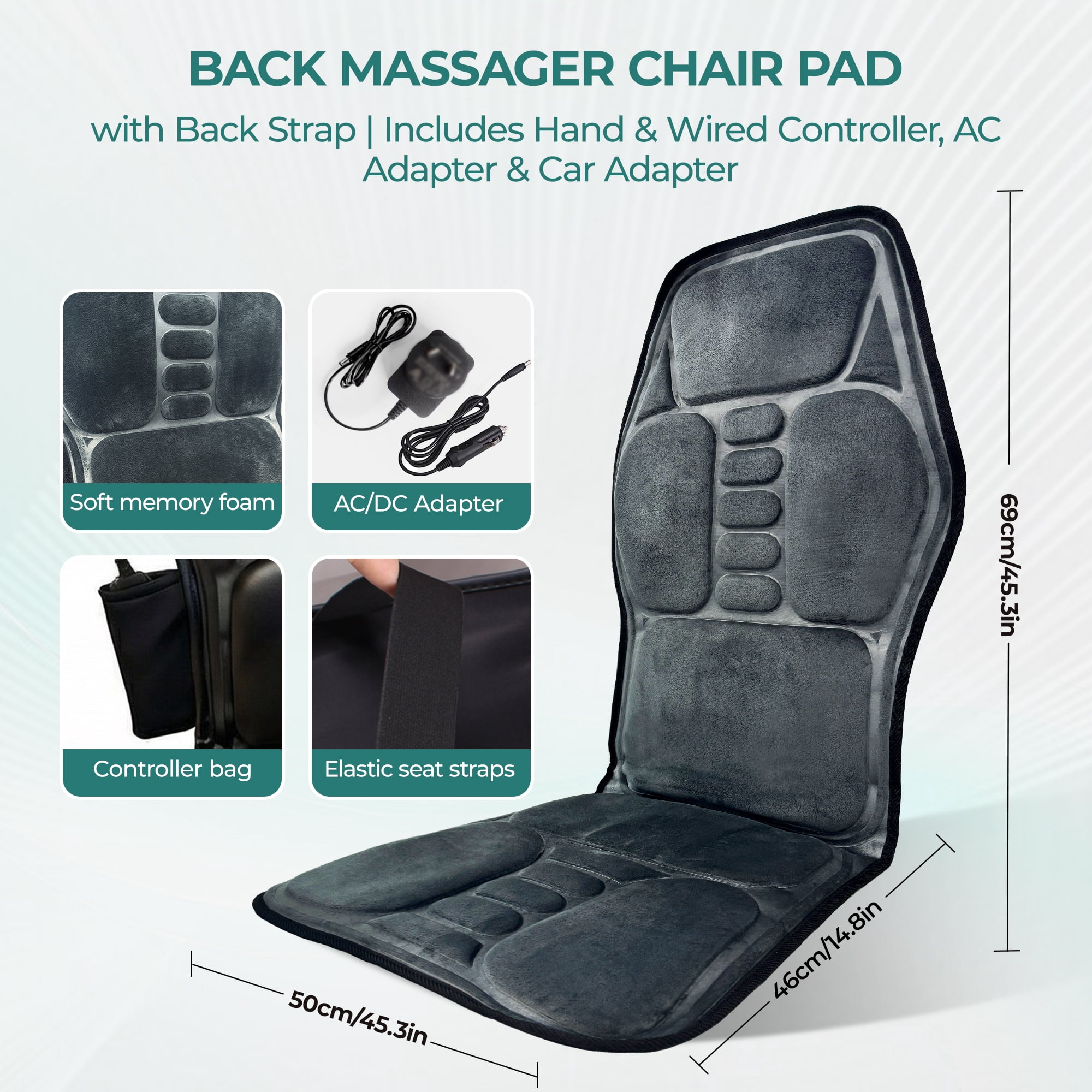 Back Massager with Heat, Massage Seat Cushion with 7 Motors, 3-Level Heat, 9 Modes & 9 Intensities, Massage Chair Pad for Home Office Car Use