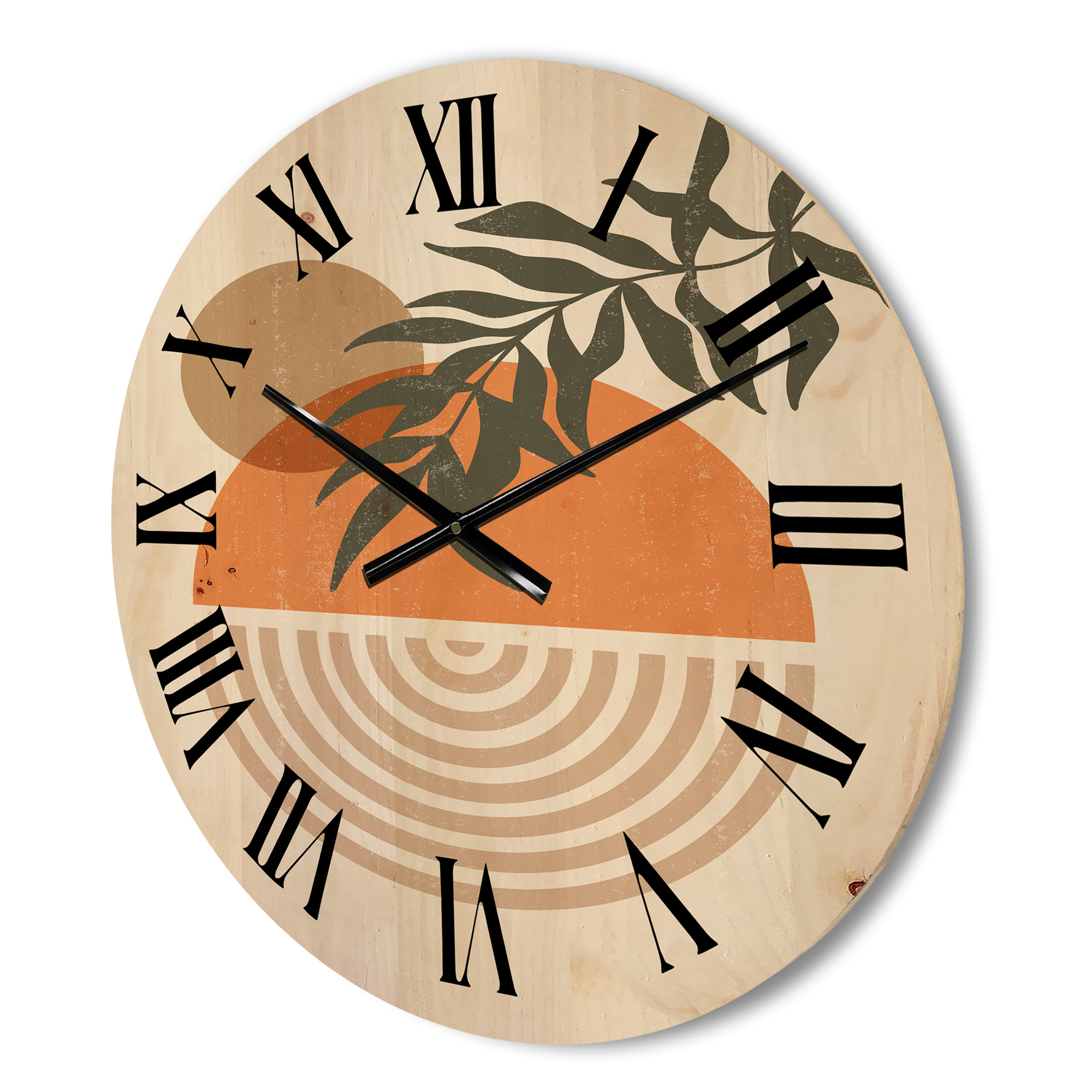 Designart 'Abstract Geometrical Moon and Sun With Leaf I' Modern Wood Wall Clock