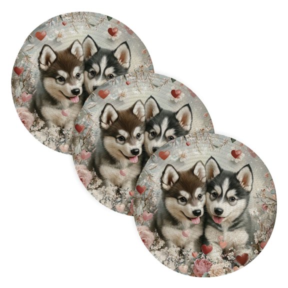 BZSMCE Mats for Pots,Pans Place Two Husky Puppies with Flowers Simple Style Pattern Pot Mats