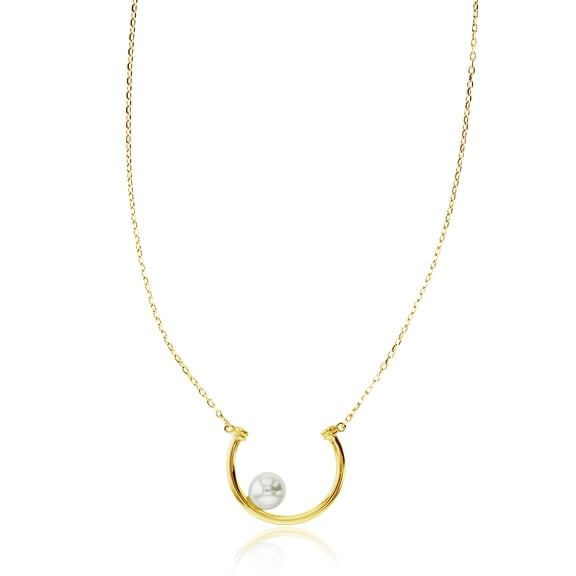 Decadence Sterling Silver Yellow 7mm Shell Pearl Half Circle 16" 2" Necklace