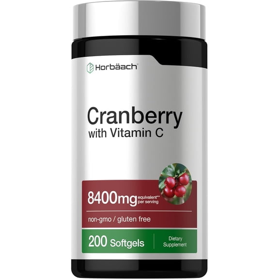 Cranberry Pills for Women and Men | 8400mg | 200 Softgels | with Vitamin C | by Horbäach