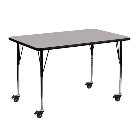 UPC: 0847254054737 | Flash Furniture Wren Mobile 24 W x 48 L Rectangular Grey Thermal Laminate Activity Table – Standard Height Adjustable Legs
