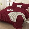 thumbnail image 2 of ANGENIA King Comforter Sets Burgundy, 3 Pieces Shabby Chic Farmhouse Ruffle Bedding Comforter Sets, Soft Lightweight Fluffy Microfiber Bet Set for All Season(104"x90" Comforter & 2 Pillowcases), 2 of 7