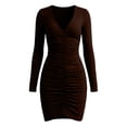 thumbnail image 4 of Blmnix Sexy Dresses Dress Women Bodycon Party Dresses Dress Mini Brown Long Sleeve V-Neck Adjustable Waist Spring Dresses for Women,XXL, 4 of 7