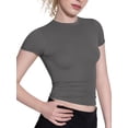 thumbnail image 2 of Women'S Crew Neck Short Sleeve Tops Slim Fit T Shirts Basic Tee Crop Tops Workout Y2k Clothes Dark Gray M, 2 of 9