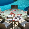 thumbnail image 5 of Teal Snowman Christmas Round Tablecloth 55-60 Inch Round Fitted Table Cloth with Elastic Edge, Balls Xmas Botanical Tree Waterproof Table Cover Protector for Outdoor Picnic Party Dining, 5 of 6