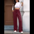 thumbnail image 4 of Pantalones Deportivos Casuales para Mujer, de Pierna , Holgados, con Cordón Ajustable, Cintura Alta, Elásticos y Bolsillos. Vino Tinto M, 4 of 10