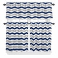 thumbnail image 2 of Kitchen Window Curtains Valance and Tier Set, Navy Blue Grey Wave Rod Pocket Tier Curtain Valance Set, Abstract Striped Water Ripple Light Filtering Cafe Curtains for Bedroom Living Room, 2 of 9