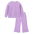 thumbnail image 5 of HILEELANG Girls 2 Piece Outfit Set, Bow Detail Long Sleeve Top & Flare Pants, Scallop Trim, Lavender, Sizes 3-8 Years, 5 of 21