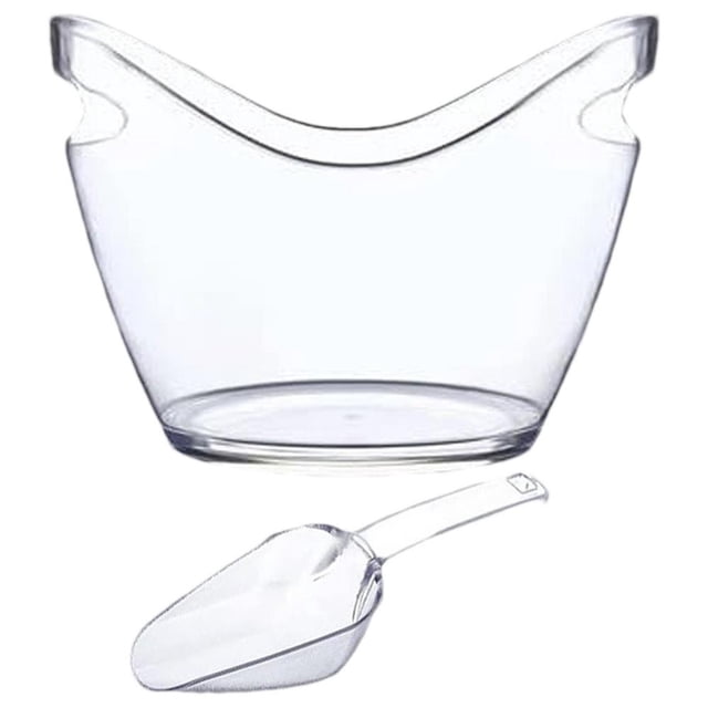 Cubo de hielo transparente, bañera de bebidas con 2 cucharas, mango de enfriamiento, cubo de hielo grande para vino, suministros de Bar de champán para reunión familiar,transparent