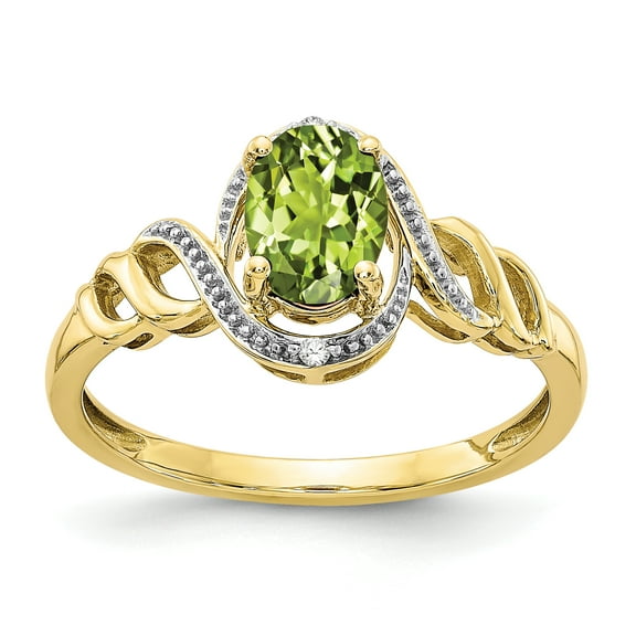 Finest Gold 10K Peridot & Diamond Ring, Size 7