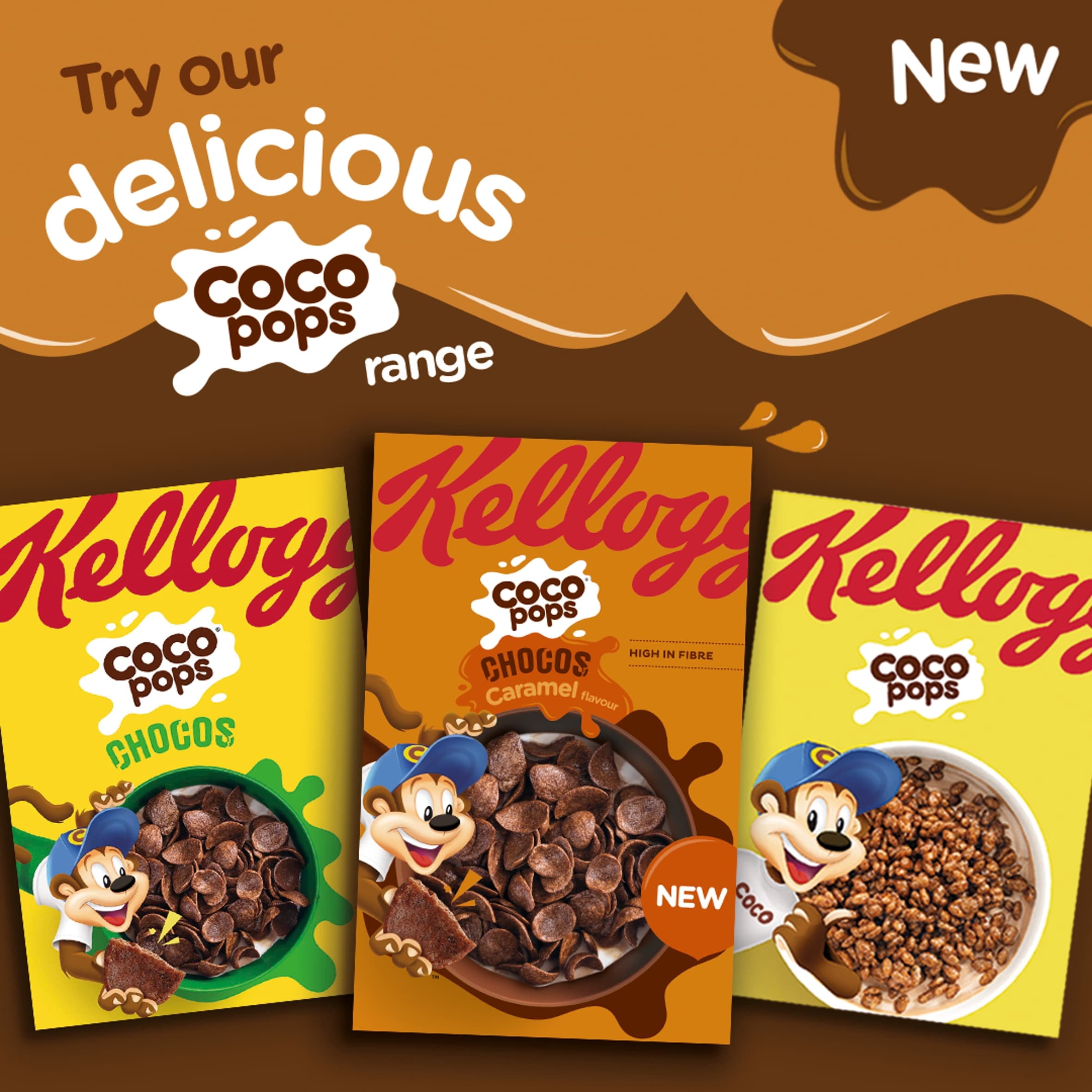 Kellogg's Coco Pops Chocos Caramel Breakfast Cereal 430g, Imported from Britain
