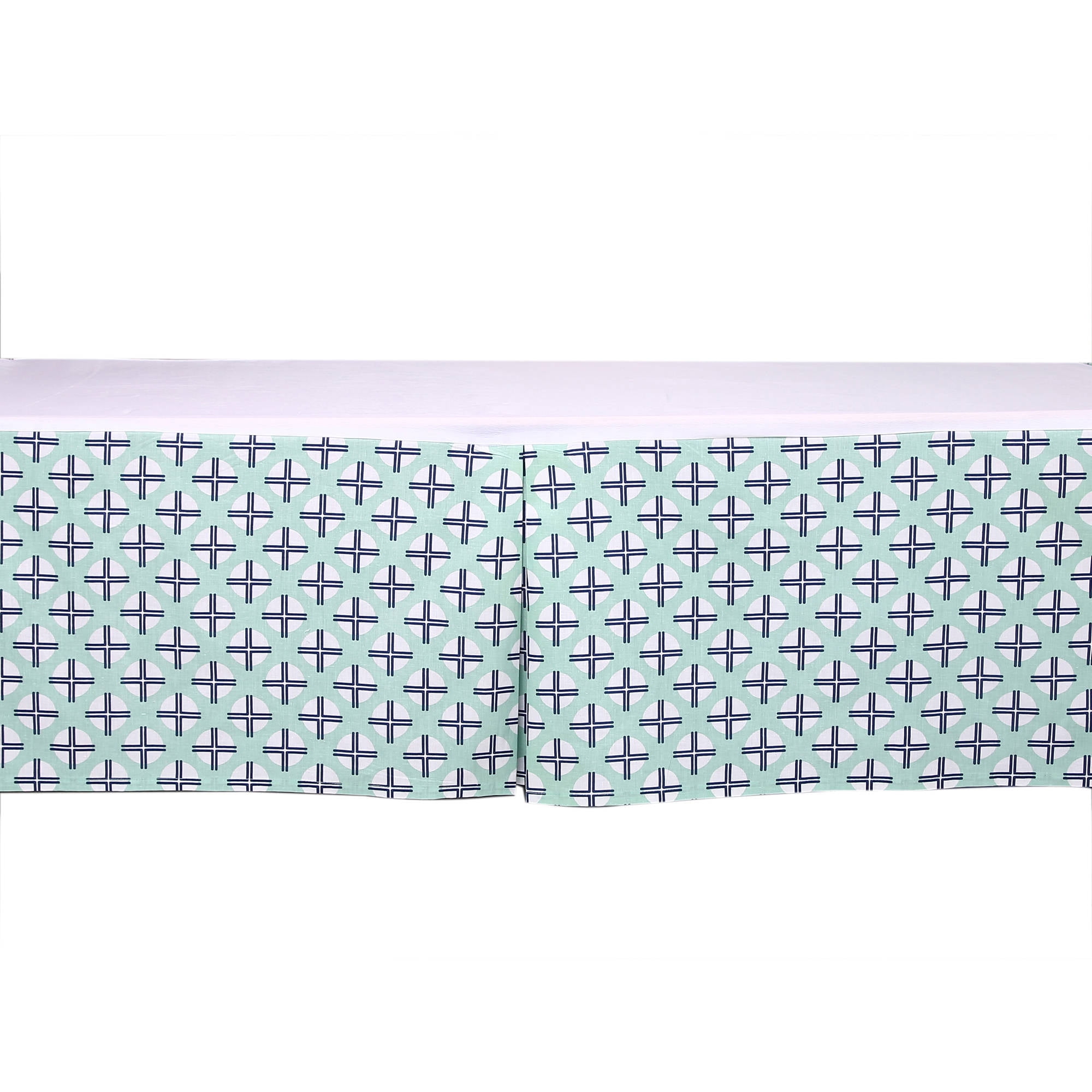 Bacati - Noah Tribal Dots/Cross Mint/Navy Tailored with 100% Cotton Percale 13 inch drop Crib/Toddler Bed Skirt