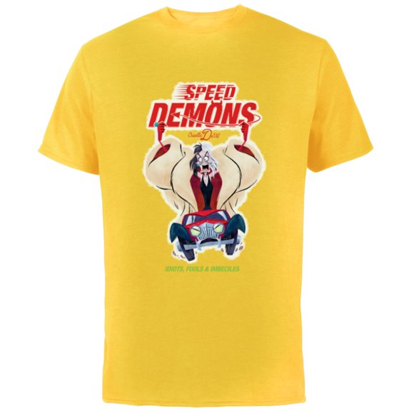 Disney Villains Cruella de Vil Speed Demons - Short Sleeve Cotton T-Shirt for Adults - Customized-Yellow