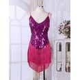 thumbnail image 4 of Zaldita Womens Sequins Tassel Flapper Ballroom Dress Asymmetric Fringe Tango Latin Dance Dress Rose One_Size, 4 of 7