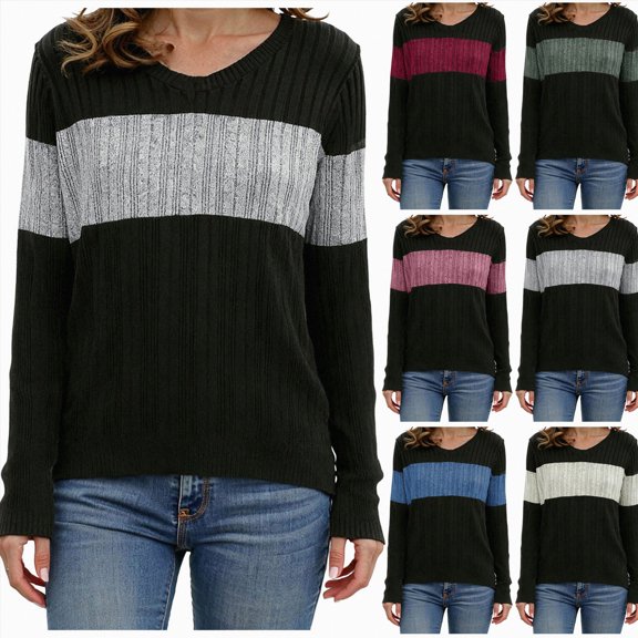 Towmus Womens Sweaters Trendy Color Block Tops Long Sleeve Shirts Fall Outfits Early Fall Fashion 2025 Winter Clothing, Grey, L