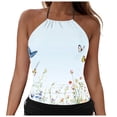 thumbnail image 3 of zaveiop High Neck Tankini Top Backless Bathing Suit for Women Key Hole Swimsuit Swim Top Only (Light Blue01, L), 3 of 7