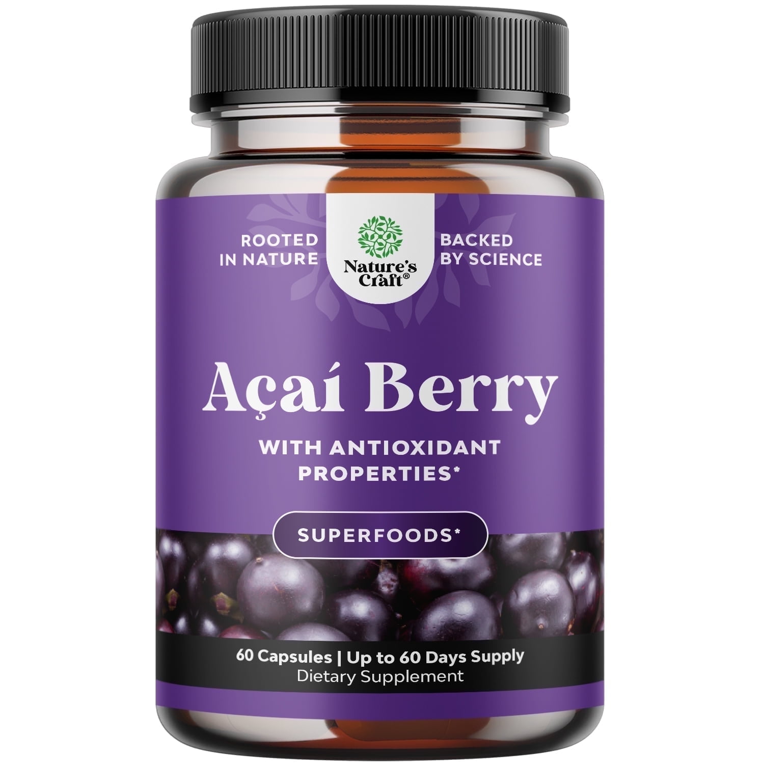 Natures Craft Acai Berry Antioxidant Supplement for Energy, Weight Loss, & Immunity Support, 60 Caps