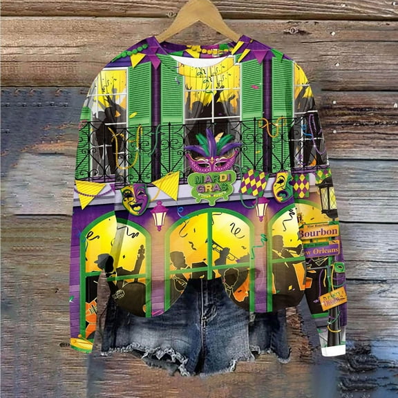 Mardi Gras Sweatshirts for Women Sexy,Mardi Gras Sweatshirts Women Sequins,Mardi Gras Tee Shirts Women Glitter Mask Graphic T Shirt,Carnival Long Sleeve Round Neck Shirts Party Tee Carnival Tops