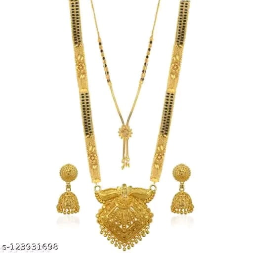Traditional Gold-Plated Bridal Mangalsutra Set with Earrings Indian Wedding Jeweley For Womens