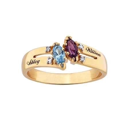 Women's Personalized Planet 10kt Gold Couple's\' Diamond Accent Birthstone Ring