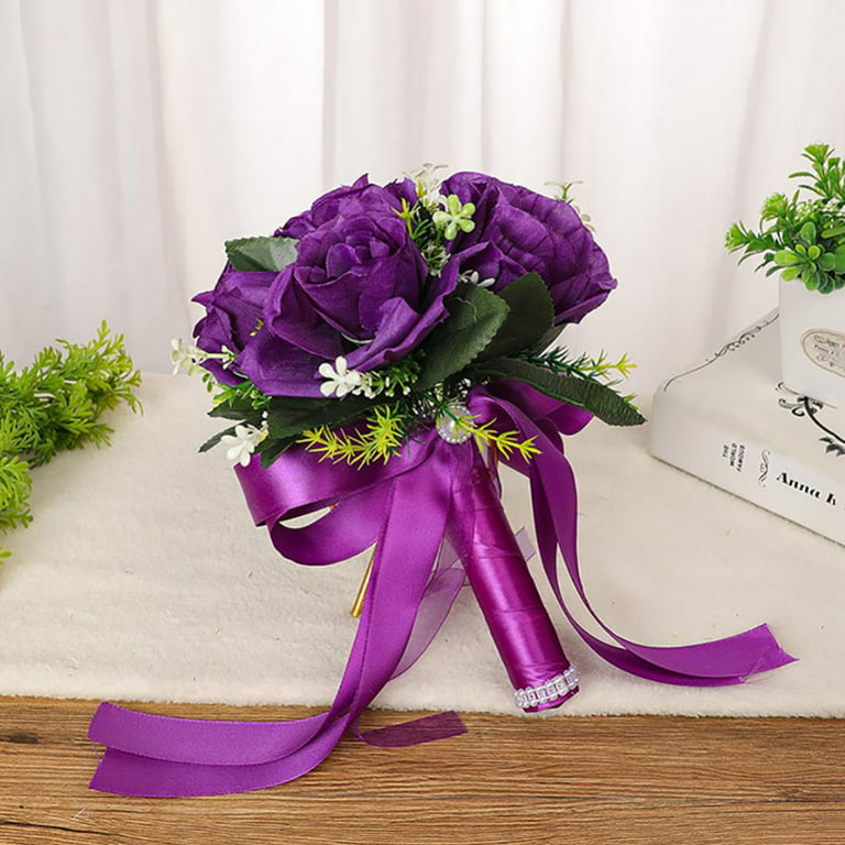 ZZSRJ Handmade Bride Bridesmaid Wedding Bouquet Ribbon Flowers Various  Sizes (Color : Purple1, Size : 15cm Diameter)