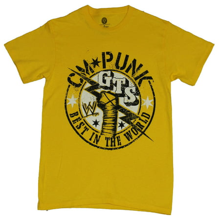 WWE CM Punk Mens T-Shirt - Best in The World Bolt Grabbing GTS Circle Logo (Best Cycle In The World)