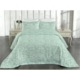 thumbnail image 2 of Ambesonne Leafy Scene Quilted Bedspread Set 3 Pcs, Falling Dreamy Leaves, Queen, Almond Green White, 2 of 4