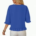 thumbnail image 6 of Towmus Womens 3/4 Sleeve Tops Knit Cotton Ladies Blouses Crew Neck T Shirts for Women Loose Fit Ruffle Sleeve Tunic Tops, S, Blue, 6 of 8