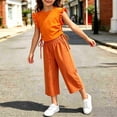 thumbnail image 5 of LJEFF Girls 2 PC Ruffle Sleeve Cute Capri Set, Lightweight Soft Elastic Waist Sleeveless Kids Summer Outfit Orange Size 8 Years, 5 of 7