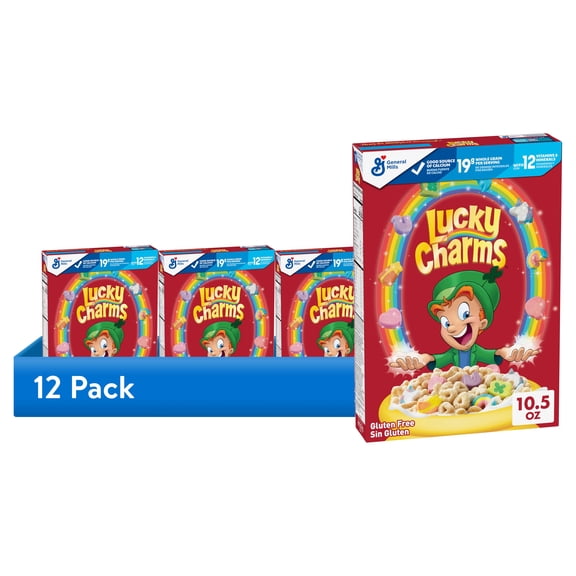 (12 pack) Lucky Charms Gluten Free Cereal with Marshmallows, Kids Breakfast Cereal, 10.5 oz